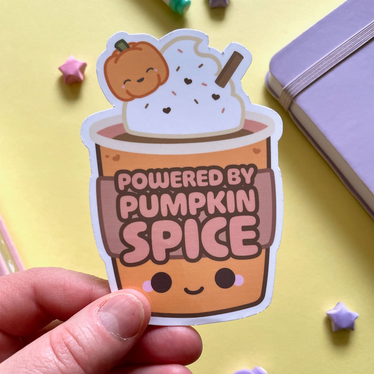 Powered by Pumpkin Spice Sticker - Die-cut 4" Gloss Vinyl Sticker